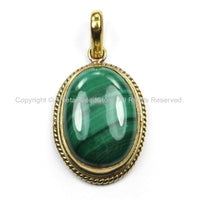 Nepal Tibetan Malachite & Brass Pendant- Nepal Pendant Tibet Pendant Natural Malachite Pendant Tibetan Beads, Pendants, Jewelry - WM5884
