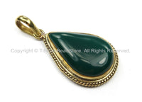 Nepal Tibetan Green Onyx & Brass Pendant- Nepal Pendant Tibet Pendant GreenOynx Pendant Nepalese Tibetan Beads, Pendants, Jewelry - WM5864