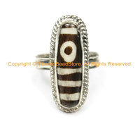 Ethnic Tibetan Dzi Ring (SIZE 6.75) Tibetan Resin Dzi Amulet Ring- Dzi Zee Unisex Ring- TibetanBeadStore Tibetan Beads & Jewelry- R250B-6.75