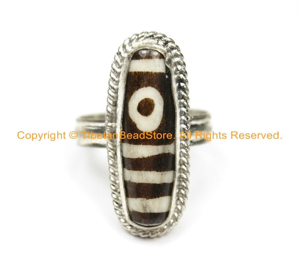 Ethnic Tibetan Dzi Ring (SIZE 9.25) Tibetan Resin Dzi Amulet Ring- Dzi Zee Unisex Ring- TibetanBeadStore Tibetan Beads & Jewelry- R250B-9.25