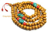 108 beads Tibetan Natural Stained Wood Mala Prayer Beads with Spacers- 8mm Tibetan Mala Beads- TibetanBeadStore Mala Making Supplies- PB131 - TibetanBeadStore