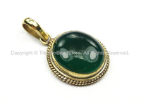 Nepal Tibetan Green Onyx & Brass Pendant- Handmade Pendant - Nepalese Tibetan Green Onyx Pendant- Focal Pendant- TibetanBeadStore- WM5886