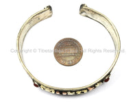 Tibetan OM Mani Mantra Filigree Detail Mixed Metals (Brass, Copper, White Metal) Adjustable Bracelet Cuff- Unisex Cuff OM Mantra Cuff - C120