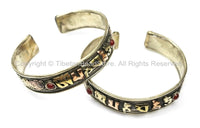 Tibetan OM Mani Mantra Filigree Detail Mixed Metals (Brass, Copper, White Metal) Adjustable Bracelet Cuff- Unisex Cuff OM Mantra Cuff - C120