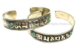 Tibetan OM Mani Mantra Filigree Detail Mixed Metals (Brass, Copper, White Metal) Adjustable Bracelet Cuff- Unisex Cuff OM Mantra Cuff - C119
