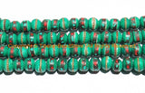 20 BEADS 10mm Tibetan Green Color Bone Beads with Turquoise, Coral & Metal Inlays- Ethnic Nepal Tibetan Green Bone Beads- LPB148-20