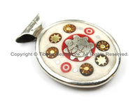 Nepal Tibetan Reversible Sun & Double Fish Bone Pendant with Metal Inlays - Boho Ethnic Nepal Tibetan Pendant- Handmade Jewelry - WM5911
