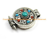 Tibetan Om Mani Mantra Filigree Prayer Box Ghau Amulet Pendant with Turquoise & Coral Inlays - Ethnic Ghau Pendant - Om Aum Ohm - WM6305