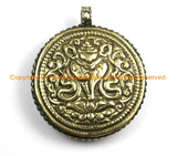 Ethnic Tribal Tibetan Reversible Naga Conch Shell Pendant with Repousse Brass Auspicious Conch Details, Turquoise, Coral Inlays - WM6292