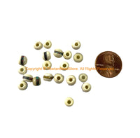 10 Beads 6mm-7mm Size Tibetan White Bone Beads with Brass, Copper, Turquoise, Coral Inlays- Tibetan Beads Inlaid White Bone Beads LPB12XS-10