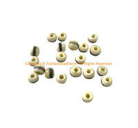 10 Beads 6mm-7mm Size Tibetan White Bone Beads with Brass, Copper, Turquoise, Coral Inlays- Tibetan Beads Inlaid White Bone Beads LPB12XS-10