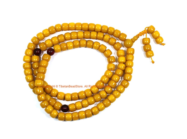 Tibetan Amber Resin Mala Prayer Beads with Spacers on Stretch Cord - Mala Making Supplies Tibetan Rosary Amber Resin Beads - PB218