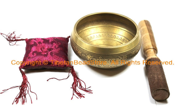 4" Tibetan Om Mani Mantra Hand-Hammered 7-Metals Singing Bowl - SB201