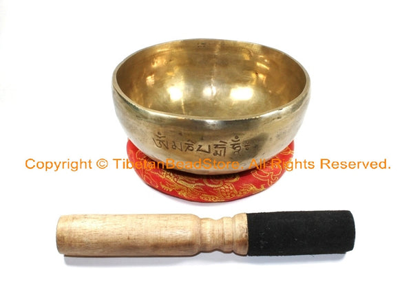 5.5" Tibetan Hand-Hammered 7-Metals Singing Bowl with Carved Om Mani Mantra - TibetanBeadStore - SB205