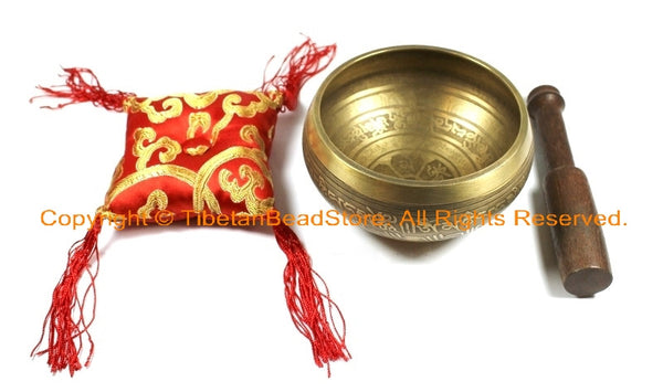 4" Tibetan Om Mani Mantra Hand-Hammered 7-Metals Singing Bowl - SB206