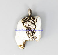 92.5 Sterling Silver with Fish Design & Freeform Natural Freshwater Pearl Tibetan Pendant - Handmade Ethnic Tibetan Jewelry - SS8033