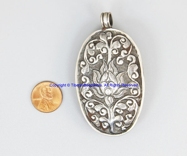 Real Solid 92.5 Sterling Silver Detailed Lotus Floral Carving & Beauti ...