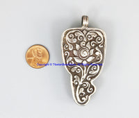 Real Solid 92.5 Sterling Silver Detailed Lotus Floral Carving & Beautiful Handcarved Bone Elephant Tibetan Pendant - SS8036