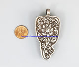 Real Solid 92.5 Sterling Silver Detailed Lotus Floral Carving & Beautiful Handcarved Bone Elephant Tibetan Pendant - SS8036