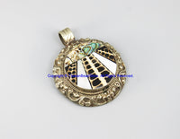Ethnic Tibetan Ammonite Fossil Shell Pearl Pendant with Repousse Tibetan Silver Border & Floral Details - Handmade Jewelry - SS8044