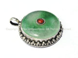 Tibetan Green Jade Pendant with Coral Accent - Ethnic Jewelry - WM2258