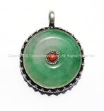 Tibetan Green Jade Pendant with Coral Accent - Ethnic Jewelry - WM2258