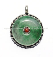 Tibetan Green Jade Pendant with Coral Accent - Ethnic Jewelry - WM2258