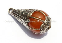 Tibetan Amber Copal Resin Drop Pendant with Thick Tibetan Silver Wires & Caps - Ethnic Tribal Tibetan Jewelry - WM2430