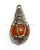 Tibetan Amber Copal Resin Drop Pendant with Thick Tibetan Silver Wires & Caps - Ethnic Tribal Tibetan Jewelry - WM2430
