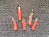 Ethnic Tribal Tibetan Coral Stick Pendant with Repousse Tibetan Silver Floral Repousse Caps - Tribal Coral Pendant - Coral Charms - WM7346