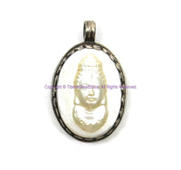 92.5 Sterling Silver & Shell Pearl Goddess Guan Yin Kwan Yin Pendant - WM7908