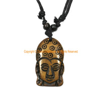 Buddha Head Design Carved Bone Pendant on Adjustable Cord - Buddha Head - Ethnic Tribal Handmade Unisex Boho Jewelry - WM7977