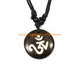 OM Mantra Design Carved Bone Pendant on Adjustable Cord - Ethnic Tribal Handmade Unisex Boho Jewelry - WM7984