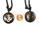 OM Mantra Design Carved Bone Pendant on Adjustable Cord - Ethnic Tribal Handmade Unisex Boho Jewelry - WM7984